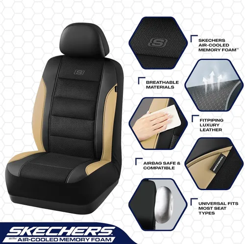 Miniatura 3 de Skechers Fundas para asientos con espuma viscoelástica y enfriamiento por aire, fundas para asientos de coche de piel premium con malla EVA