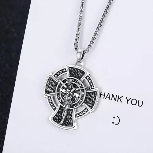 Miniatura 408 de Collar con colgante de plata de ley 925 con medalla de San Patrón, joyería religiosa para hombres y mujeres, con cadena de acero inoxidable 316L