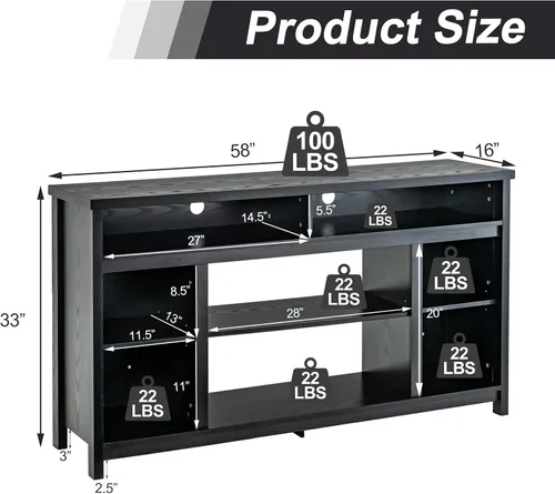 Miniatura 5 de Tangkula Soporte de TV para televisores de hasta 65 pulgadas, mesa de consola multimedia con estante ajustable y agujeros de gestión de cables