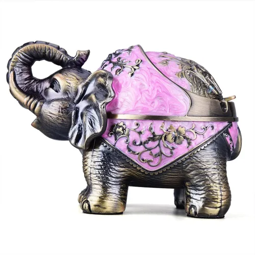 Miniatura 14 de LAUYOO Cenicero decorativo de elefante con tapa para cigarrillos, cenicero de metal para fumar, portacentizas para fumadores, resistente al viento