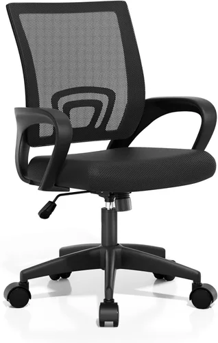 Miniatura 16 de Silla de oficina ergonómica, silla de escritorio de malla con soporte lumbar y asiento ancho (capacidad de 300 libras) altura ajustable, ruedas Negro