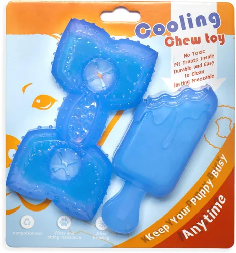 Miniatura 7 de Juguete de dentición congelable para cachorros, 1 anillo de dentición + 1 hueso de dentición congelable para perros juguetes masticables (azul)