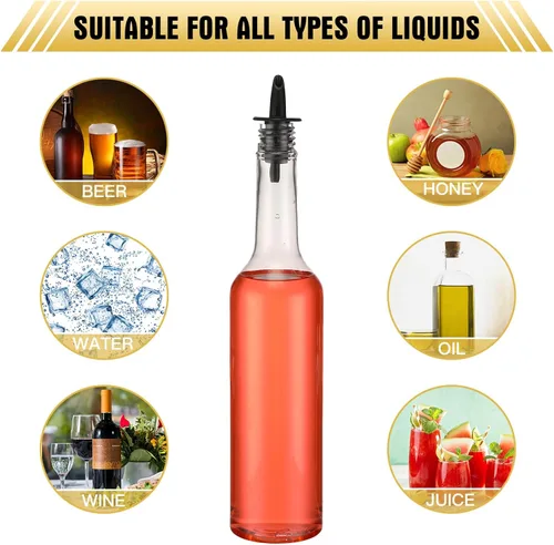 Miniatura 3 de Tioncy 10 juegos de botellas de plástico de 15 onzas con vertedores, 10 botellas de plástico para jarabe de cuello largo con vertedor y tapas, Negro