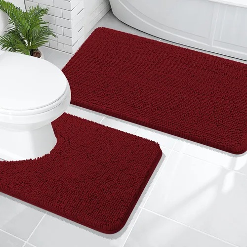 Miniatura 143 de OLANLY Juego de alfombras de baño de 2 piezas, alfombras de baño de chenilla suave y absorbente y alfombra de contorno en forma de U para inodoro