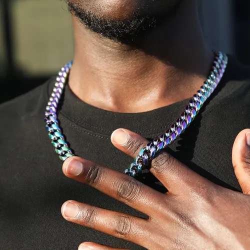 Miniatura 8 de Rowin&Co Mens Chunky Miami Cuban Link Chain - Rainbow Multicolor Stainless Steel Curb Necklace, Nickel-free, Colorful Chains, Hip Hop Jewelry Choker