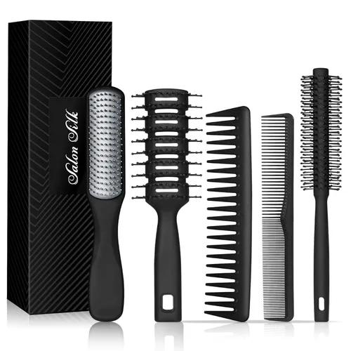 Miniatura 11 de Juego de 3 peines para hombres, peine de dientes finos y anchos - Cepillo rodillo para dar volumen, peine para peinar y acicalar para hombres
