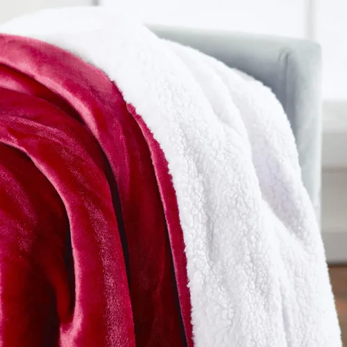 Miniatura 4 de Manta de sherpa súper suave reversible ultra lujosa de felpa, 50 x 60 pulgadas, rojo burdeos rico/blanco Rojo borgoña intenso/blanco