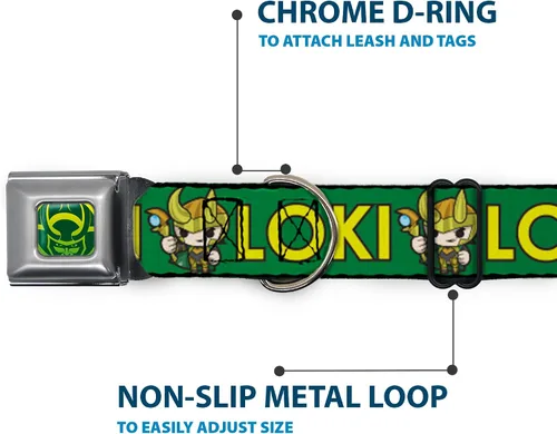 Miniatura 5 de Buckle-Down Collar de perro hebilla kawaii Loki pie pose texto verde amarillo multicolor, 1 pulgada de ancho - se adapta a cuello de 9-15 pulgadas