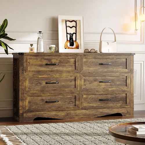Miniatura 35 de BORNOON - Cómoda de 7 cajones para dormitorio, cómoda de madera moderna con manijas de metal, diseño antivuelco, organizador de almacenamiento Blanco