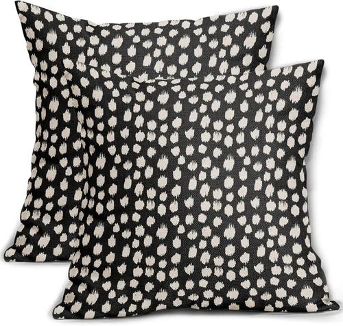 Miniatura 17 de Fundas de almohada marrón y blancas de 18 x 18 pulgadas, juego de 2 almohadas boho grises con lunares, fundas de almohada modernas estampadas