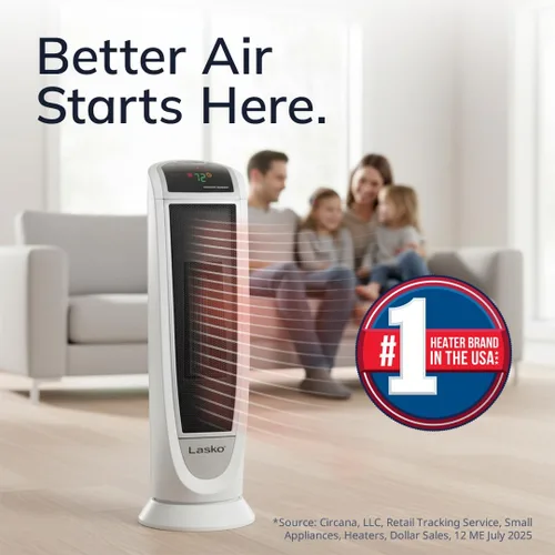 Miniatura 2 de Lasko 5165 - Calentador de torre de cerámica digital oscilante para el hogar con protección contra sobrecalentamiento, temporizador y control