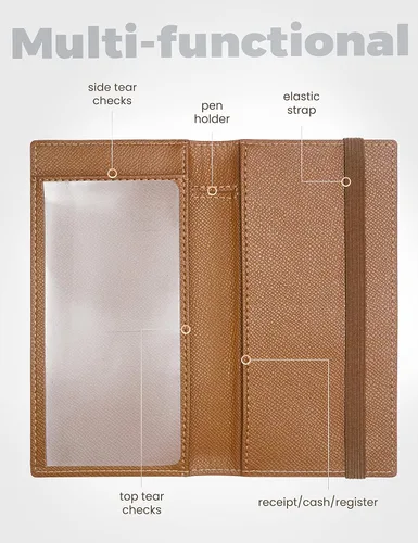 Miniatura 117 de Yarnic Funda para chequera personal, soporte para chequera con soporte para bolígrafo y divisor de plástico transparente integrado para cheques Rosa