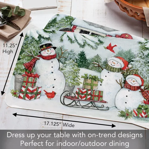 Miniatura 7 de Wipe-Clean - Manteles individuales reversibles de Decofoam Snowman's Farmhouse, juego de 2, fabricados en los Estados Unidos