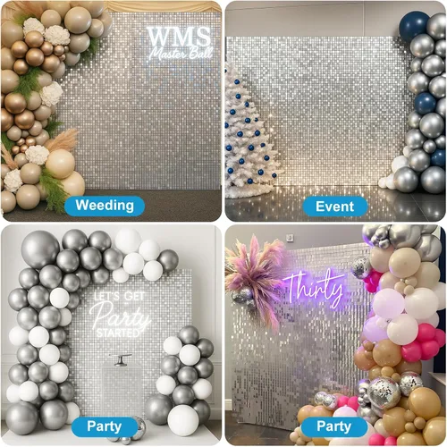 Miniatura 7 de EMART Telón de fondo de pared brillante plateado con lentejuelas, decoración de fondo de fotos para fiestas, cumpleaños, bodas, 12