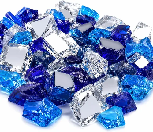 Miniatura 28 de GRISUN Vidrio de fuego azul océano Pacífico para hoguera, 10 libras 1/2 pulgada rocas de vidrio templado para chimenea natural o propano, seguro