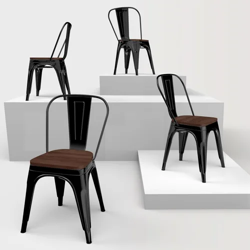 Miniatura 12 de Juego de 8 sillas de comedor de metal, sillas apilables estilo tolix con respaldo, diseñadas para el comedor diario, en interiores, cocina y comedor