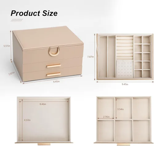 Miniatura 3 de Elegant Gift Jewelry Box with Mirror - 3-Layer Organizer for Earrings, Rings, Necklaces, Ready to Give for Birthday Anniversary Christmas Apricot