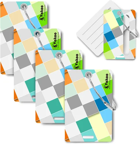 Vakoo - Paquete de 4 etiquetas de equipaje coloridas y brillantes para maletas con lazo de acero inoxidable y funda de privacidad parcial para