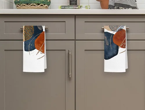 Miniatura 2 de QODUNG Juego de 4 paños de cocina suaves de acuarela abstracta geométrica terracota azul marino de 16 x 24 pulgadas, juego de 4 paños de cocina