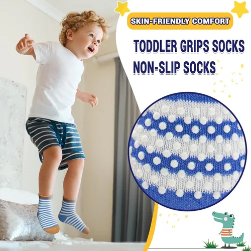 Miniatura 4 de HYCLES Calcetines Antideslizantes para Niños Pequeños, 12 Pares de Calcetines de Algodón con Agarre Antideslizante para Niños y Niñas de 1-7 años