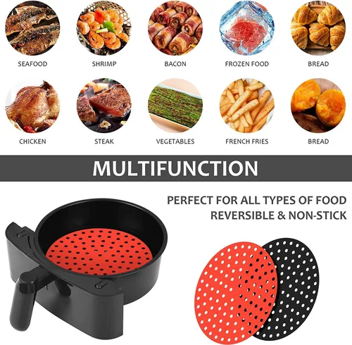 Miniatura 6 de Forros de silicona reutilizables para freidora de aire, 2 paquetes, redondos de 8 pulgadas, antiadherentes, sin BPA, accesorios reutilizables