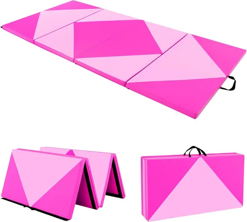 Miniatura 12 de Giantex 4'x8' Gymnastics Mat, 2" Thick Folding Tumbling Mat with Carrying Handles, Foldable Gym Mat with Hook and Loop Fastener, Cheer Mats for Kids