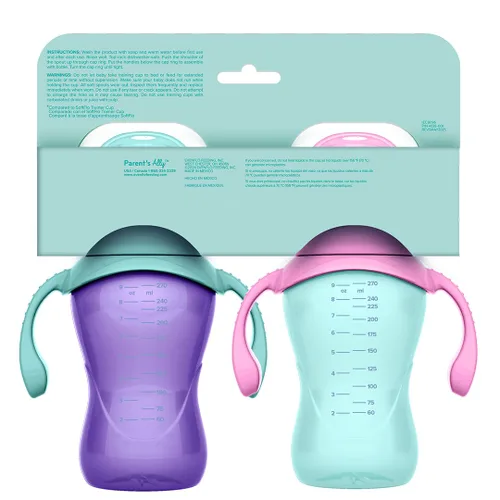 Miniatura 2 de Evenflo Balance+ Tazas de entrenamiento para bebés de 6 meses en adelante, morado y menta, diseño ergonómico con asas, 9 onzas, paquete de 2