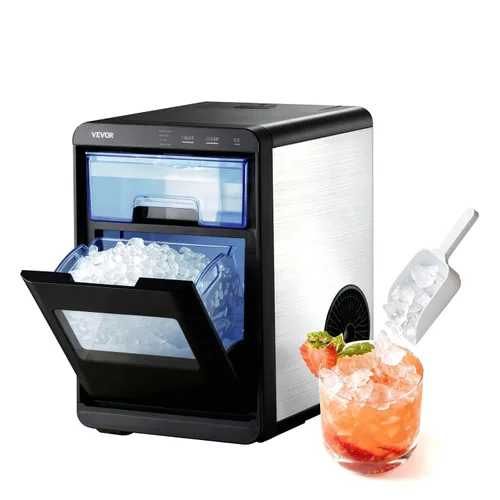 VEVOR Máquina de hielo para encimera, 44 libras por día, máquina portátil autolimpiante con cuchara, máquina de hielo de pepita con hielo masticable