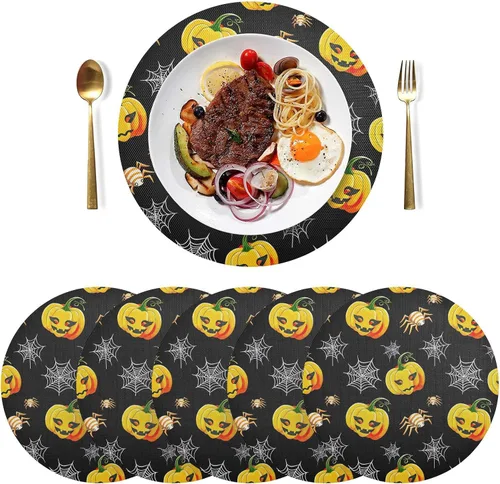 Miniatura 3 de Pumpkins Webs Halloween PVC Plate Mat, Non Slip Heat Protector Placemat for Kitchen one sizex1