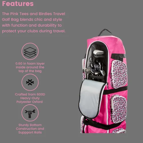 Miniatura 4 de Bolsa de golf para mujer con ruedas - Oxford 600D resistente, 6 bolsillos, ruedas ABS, aprobada por aerolíneas, rosa