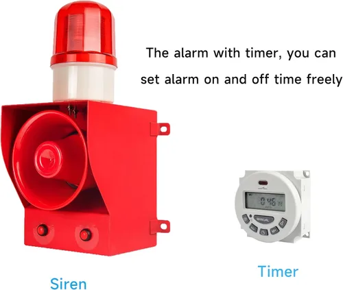 Miniatura 2 de Y DIANS Sirena de alarma temporizada al aire libre 130dB cuerno 45W emergencia impermeable seguridad industrial sirena luz con temporizador
