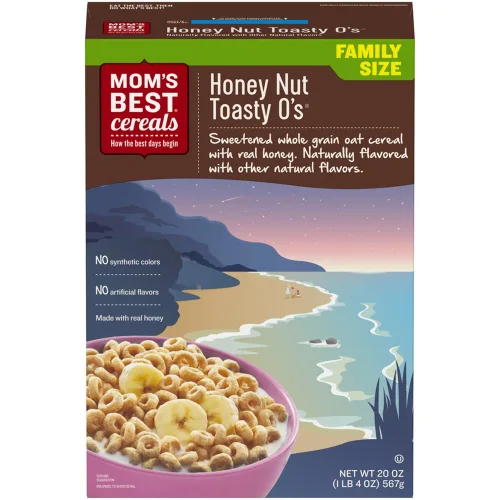 Miniatura 6 de Mom's Best Honey Nut Toasty O's Cereal, proyecto verificado sin OMG, fabricado con grano entero, sin jarabe de maíz de alta fructosa, Kosher, caja