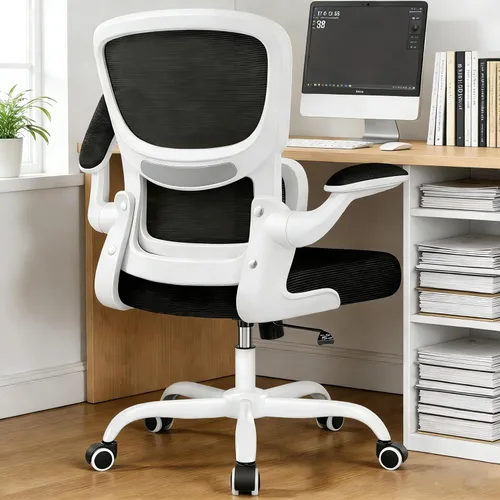 Miniatura 22 de ALLGOD Silla de oficina ergonómica, silla de escritorio ergonómica de malla transpirable con soporte lumbar ajustable, reposabrazos abatibles