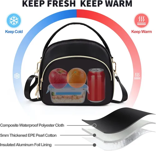 Miniatura 4 de LLEGASTE Bolsa Térmica de Almuerzo Negra Bonita para Mujeres Trabajo, Lonchera Reutilizable para Adultos para Mujeres, Elegante Bolsa Enfriadora
