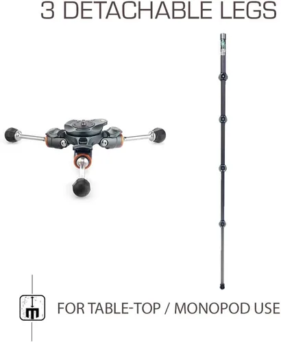 Miniatura 6 de 3 Legged Thing Legends Jay - Trípode de base de nivelación de fibra de carbono, trípode de viaje con base de nivelación de cámara ajustable y video