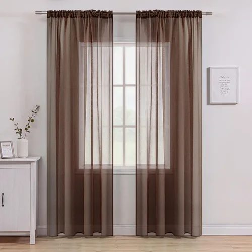 Miniatura 29 de MIULEE Cortinas semitransparentes 24 pulgadas de largo 2 paneles para ventana de cocina sobre el fregadero, cortinas cortas pequeñas de café