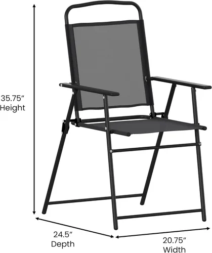 Miniatura 3 de Flash Furniture Mystic - Sillas plegables para patio, sillas de césped de textileno para exteriores con reposabrazos, juego de 2, color negro