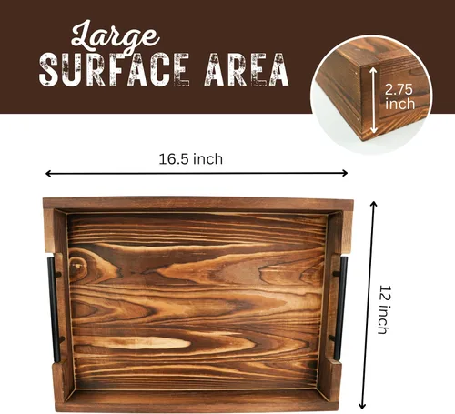 Miniatura 6 de Bandejas de bambú natural para servir modernas bandejas decorativas Otman con asas de metal, perfectas para sala de estar, dormitorio, entrada