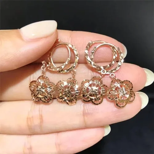 Miniatura 4 de SAGEKING 2024 New 585 Purple Gold Plated 14K Rose Gold Openwork Double Sided Flower Snowflake Earrings For Women Fashion Ear Buckle Charm Jewelry
