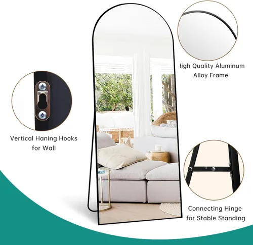 Miniatura 5 de Espejo de longitud completa, espejo de piso de 71 x 30 pulgadas con soporte, espejo de pared arqueado, espejo grande de cuerpo completo con marco
