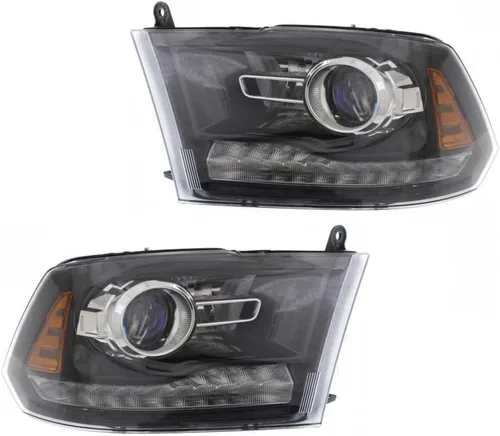 Miniatura 7 de Para RAM 1500 Classic 2019 Conjunto de luz principal lado del conductor con bombillas (carcasa negra) reemplaza CH2502289 certificado CAPA