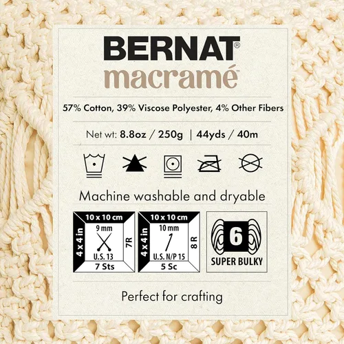 Miniatura 8 de Bernat - Hilo para macramé color negro, paquete de 3 de 250 g/8.8 oz - Algodón - #6 súper esponjoso - Tejido de punto, ganchillo y manualidades