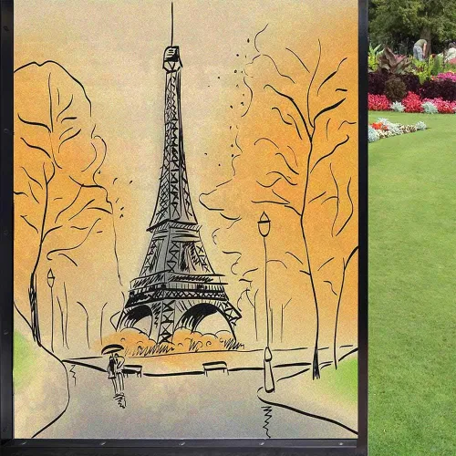 Miniatura 17 de Película esmerilada de colores hawaianos para ventana, privacidad, pintura tropical de un pájaro del paraíso flor sobre fondo liso, vidrio