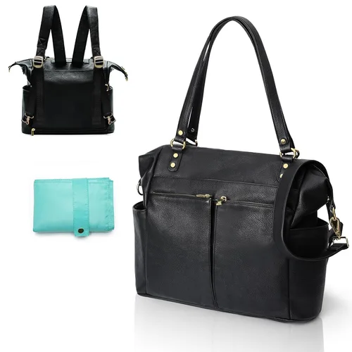 Bolsa de pañales Mominside de piel para pañales con 14 bolsillos para mamá papá, búsqueda de registro de bebé, bolsa grande de viaje para niños y