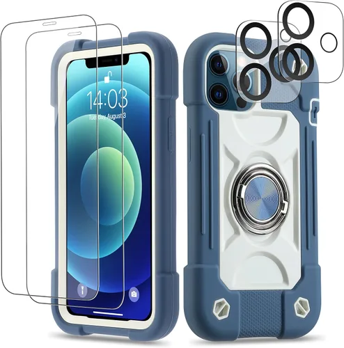 Miniatura 44 de Funda para iPhone 11 de 6.1 pulgadas con soporte de anillo, con 2 protectores de pantalla de vidrio, resistente a los golpes, resistente a
