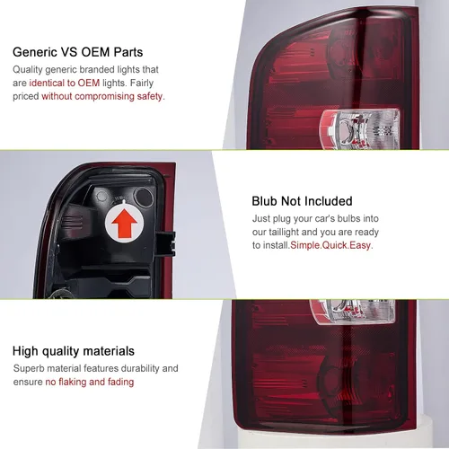 Miniatura 3 de Luces traseras compatibles con Chevy Silverado 1500 2500 HD 3500 HD 2007-2013 GMC Sierra 2500 HD 2012-2014 Luces traseras sin arnés de cableado Rojo