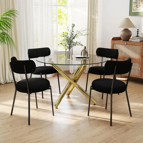 Miniatura 48 de Juego de mesa de comedor redonda de cristal negro para 2, juego de mesa de cocina pequeña y moderna de 36 pulgadas con 2 sillas de comedor tapizadas