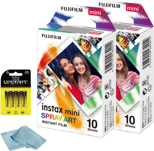 Miniatura 8 de FUJIFILM Película instantánea Instax Mini negra (20 disparos) + 4 pilas AA + paño de limpieza de microfibra BluebirdSales - Paquete de fotografía