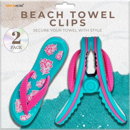 PERFORMORE Clips para toallas de playa (correa rosa), paquete de 2, soporte portátil para toallas, seguro para sillas de playa, terraza, patio,