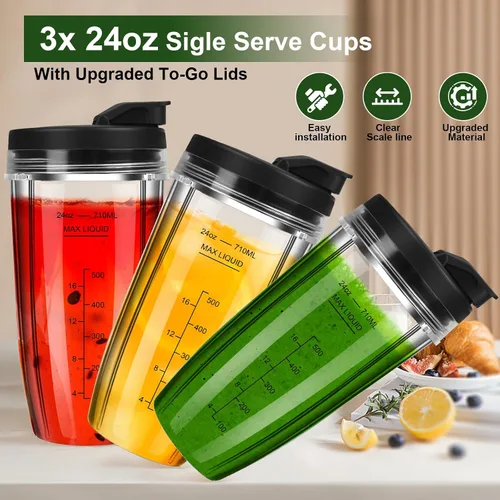 Miniatura 5 de Vasos de licuadora de repuesto para Ninja, vasos de licuadora Ninja de 24 onzas con tapas para llevar compatibles con Ninja BN401, BL450, BL456